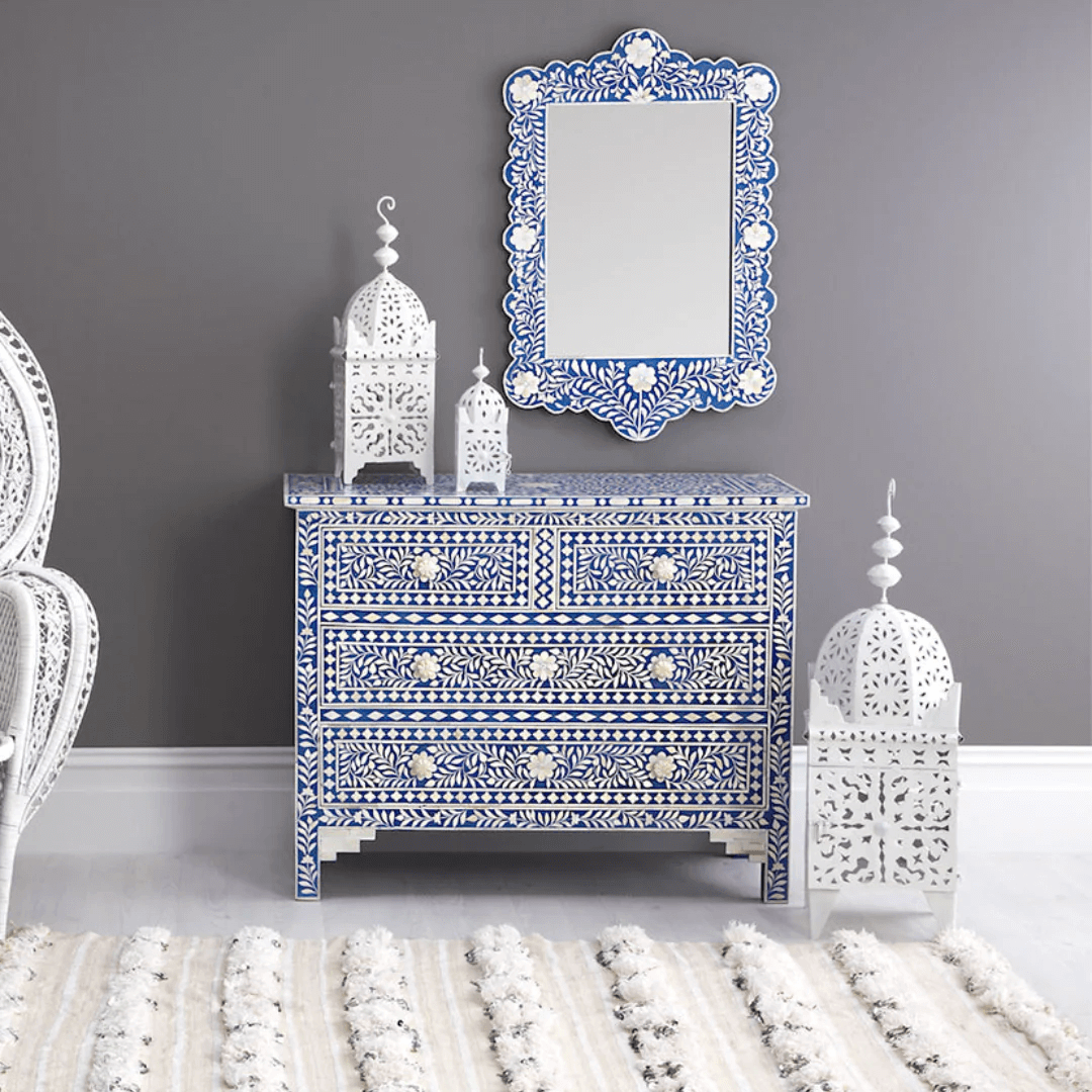 Jade Chest of Drawers - Blue Bone Inlay - Tabeer Homes