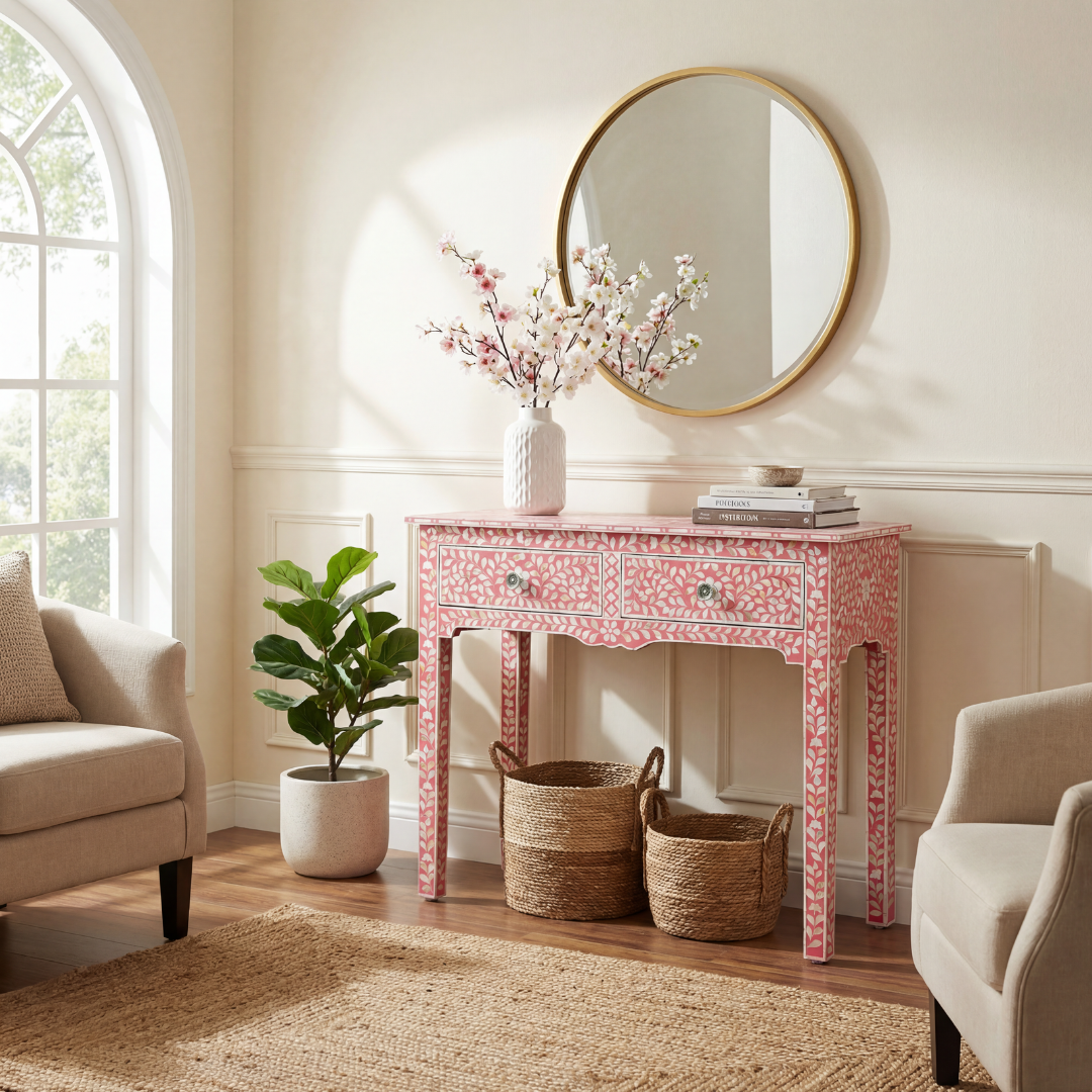 Iris Console & Dresser – Pink Mother of Pearl Inlay
