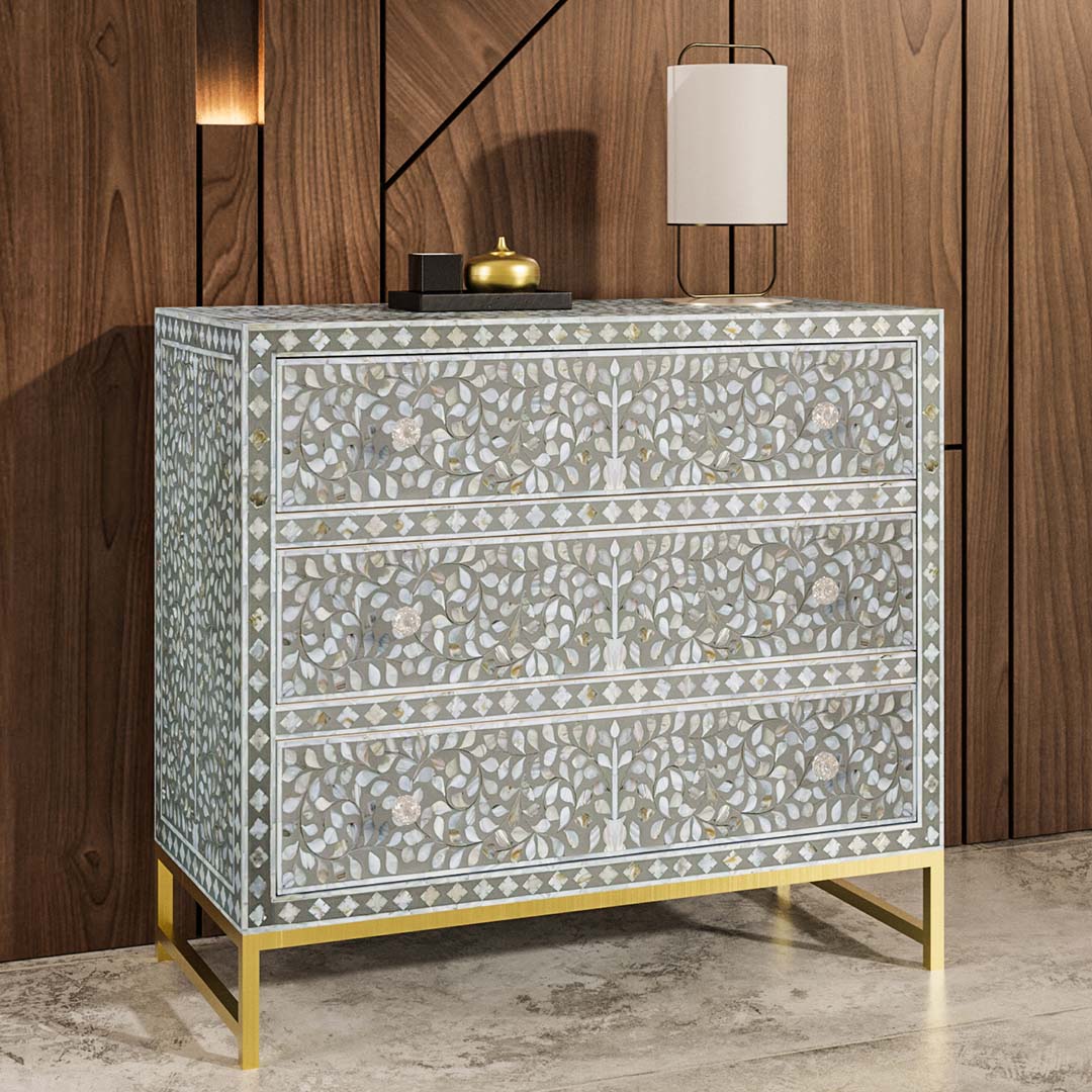 Iris Chest of Drawers - Grey Mother of Pearl Inlay