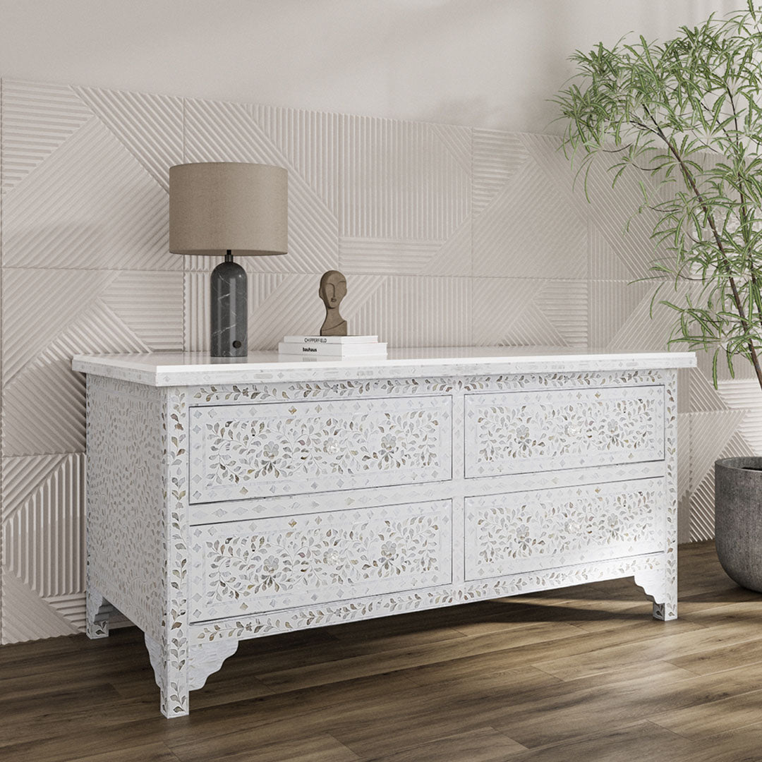 Iris Chest of Drawers - White Mother of Pearl Inlay