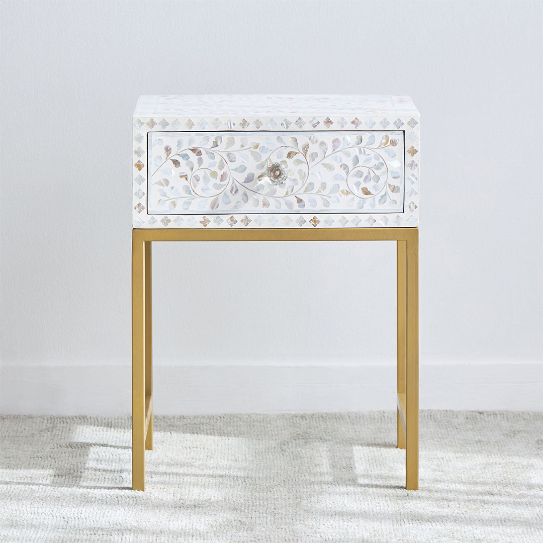 Iris Side Drawer - White Mother of Pearl - Tabeer Homes