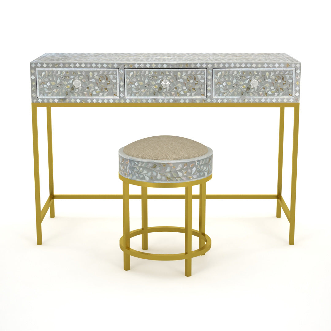 Seema Dresser Console & Stool - Grey Mother of Pearl - Tabeer Homes