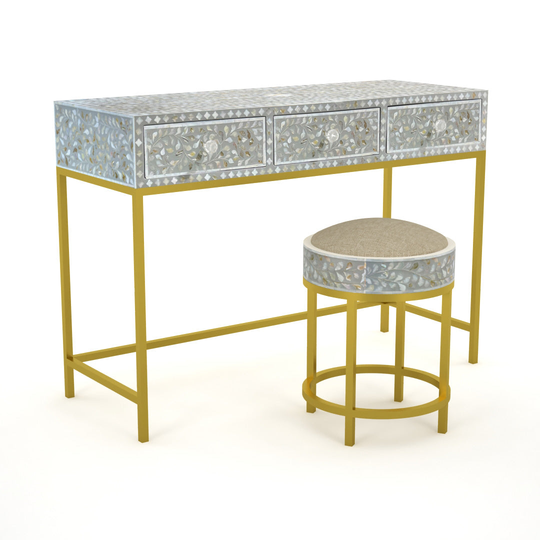 Seema Dresser Console & Stool - Grey Mother of Pearl - Tabeer Homes