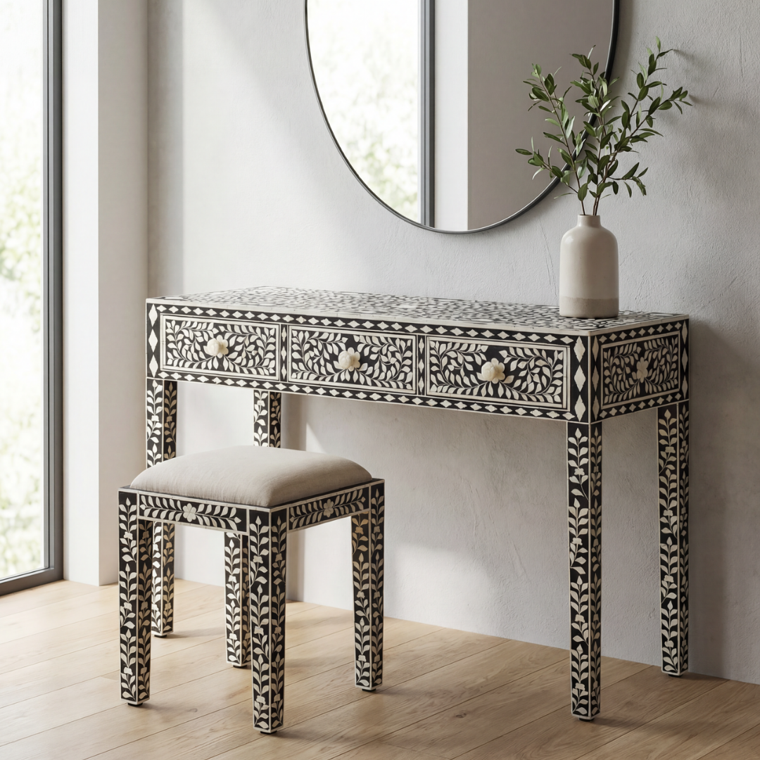 Jade Console Table – Black Bone Inlay