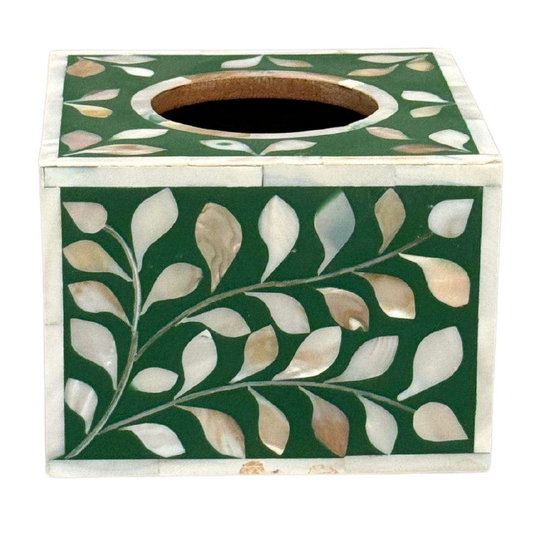 Jamila Tissue Box - Green Mother of Pearl Inlay