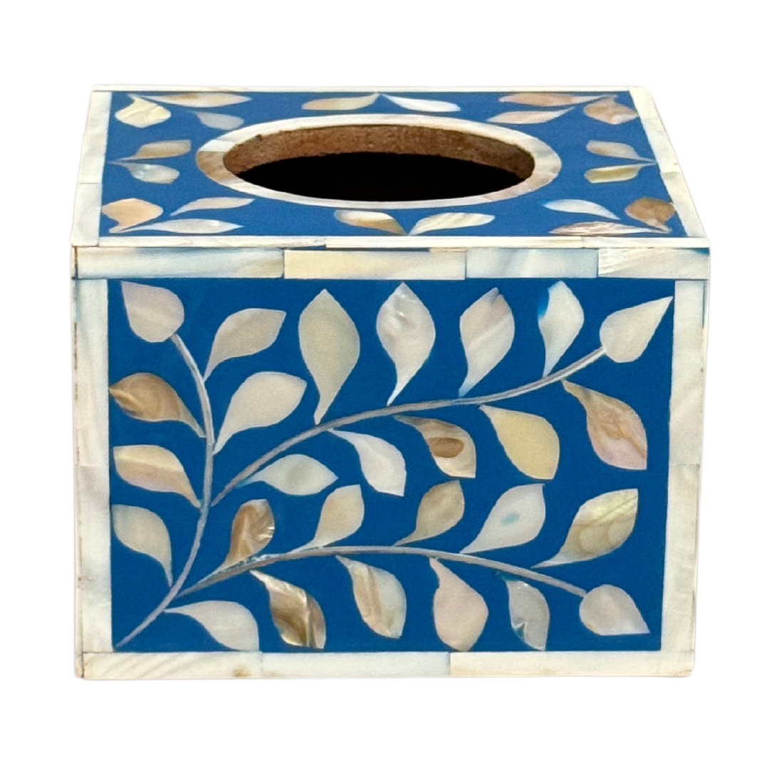 Jamila Tissue Box - Blue Mother of Pearl Inlay