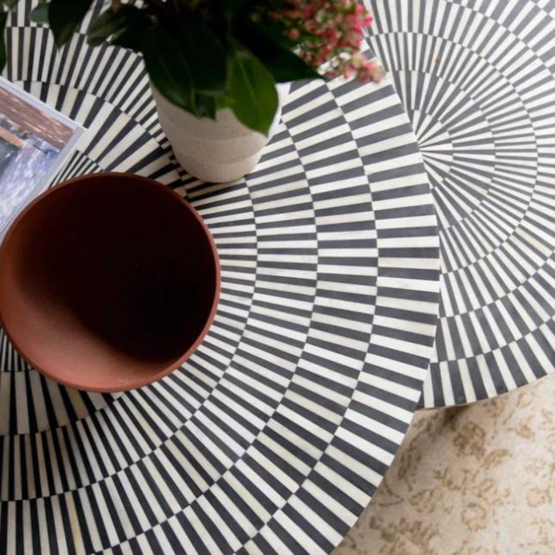 Black and deals white striped table