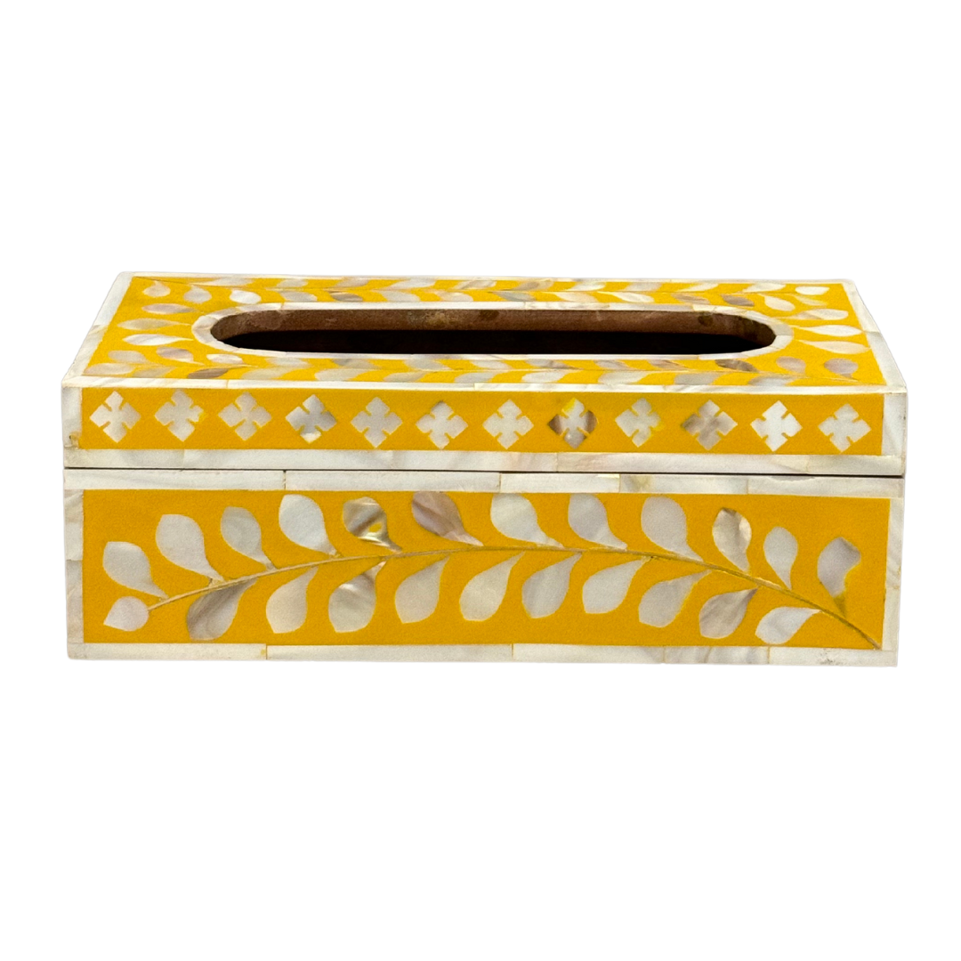 Jamila Tissue Box - Yellow Mother of Pearl Inlay