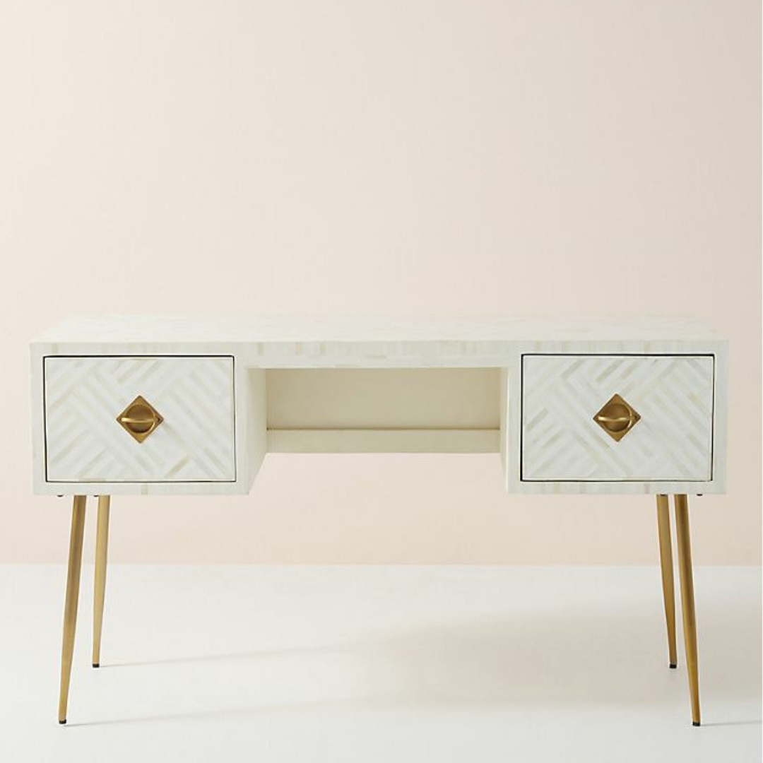 Ameerah Console Desk - White Bone Inlay - Tabeer Homes