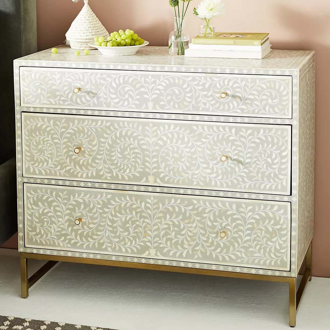 Seema Chest of Drawers - Grey Bone Inlay - Tabeer Homes