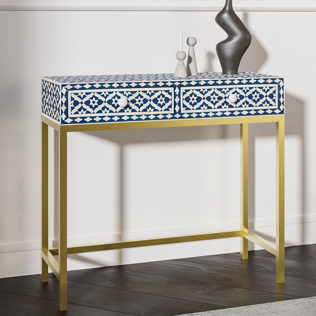 Inayat Mini Dresser Console - Navy Blue Bone Inlay - Tabeer Homes