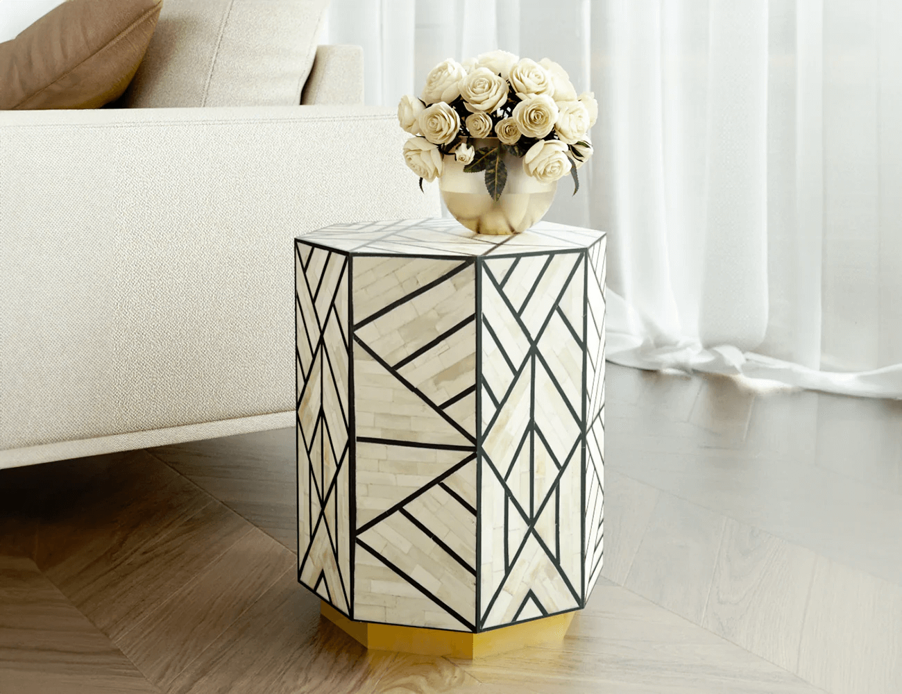 side table made by bone inlay