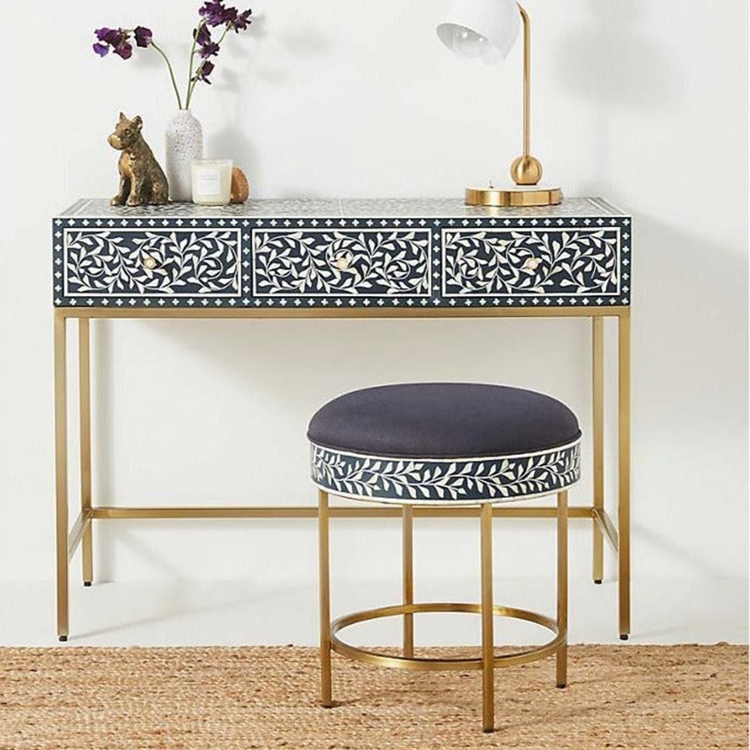 Seema Dresser Console & Stool - Navy Blue Bone Inlay - Tabeer Homes