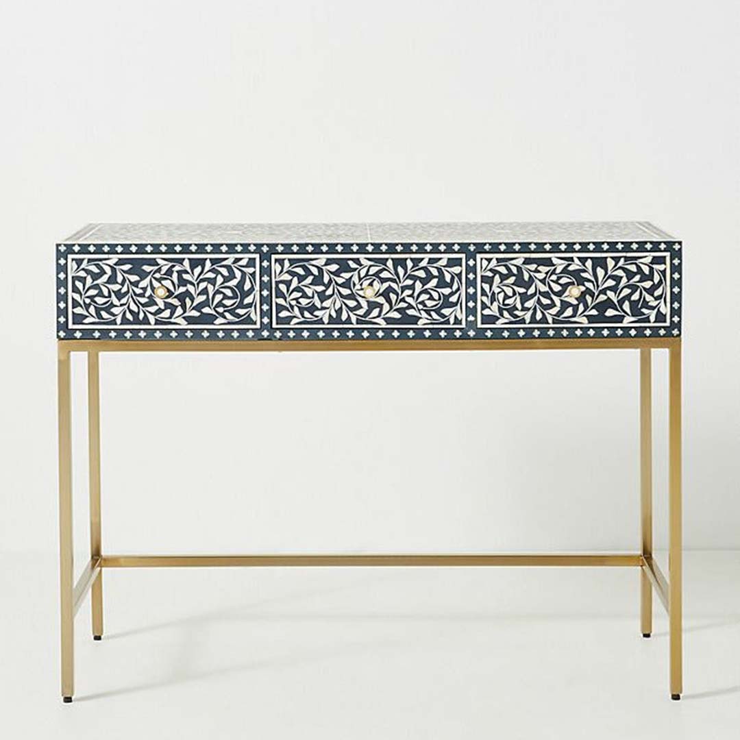 Seema Dresser Console & Stool - Navy Blue Bone Inlay - Tabeer Homes