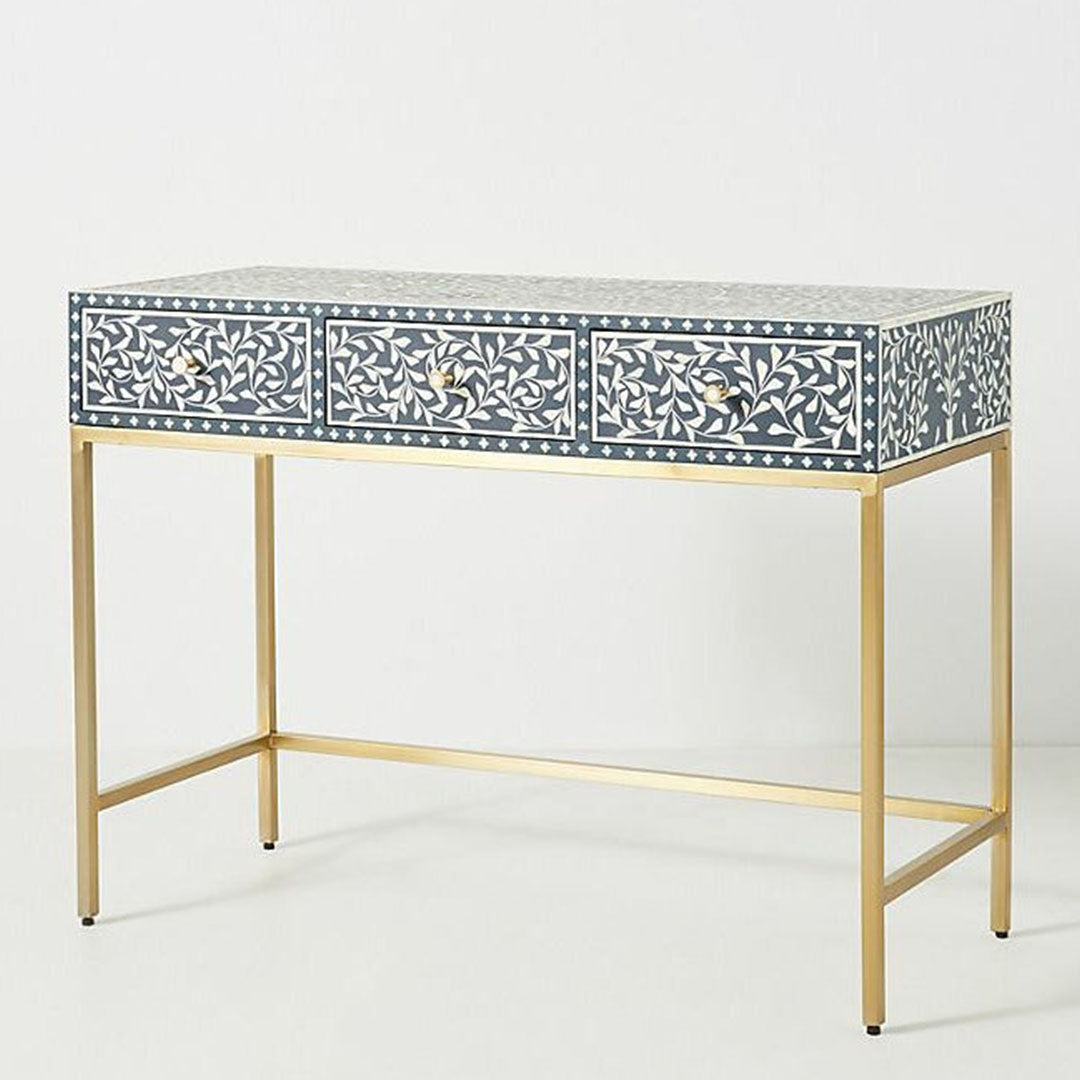 Seema Dresser Console & Stool - Navy Blue Bone Inlay - Tabeer Homes