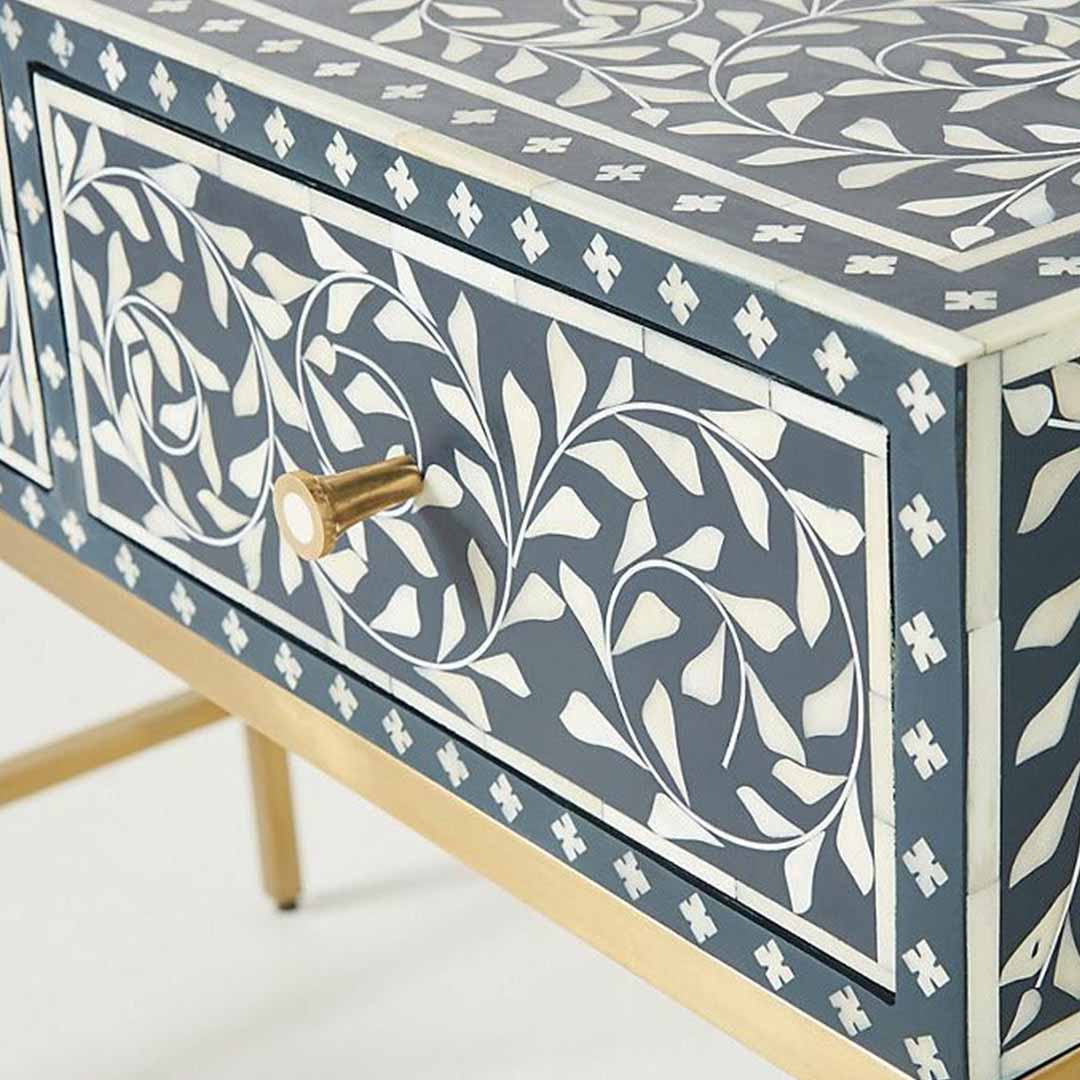 Seema Dresser Console & Stool - Navy Blue Bone Inlay - Tabeer Homes