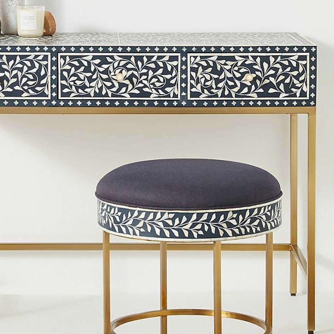 Seema Dresser Console & Stool - Navy Blue Bone Inlay - Tabeer Homes