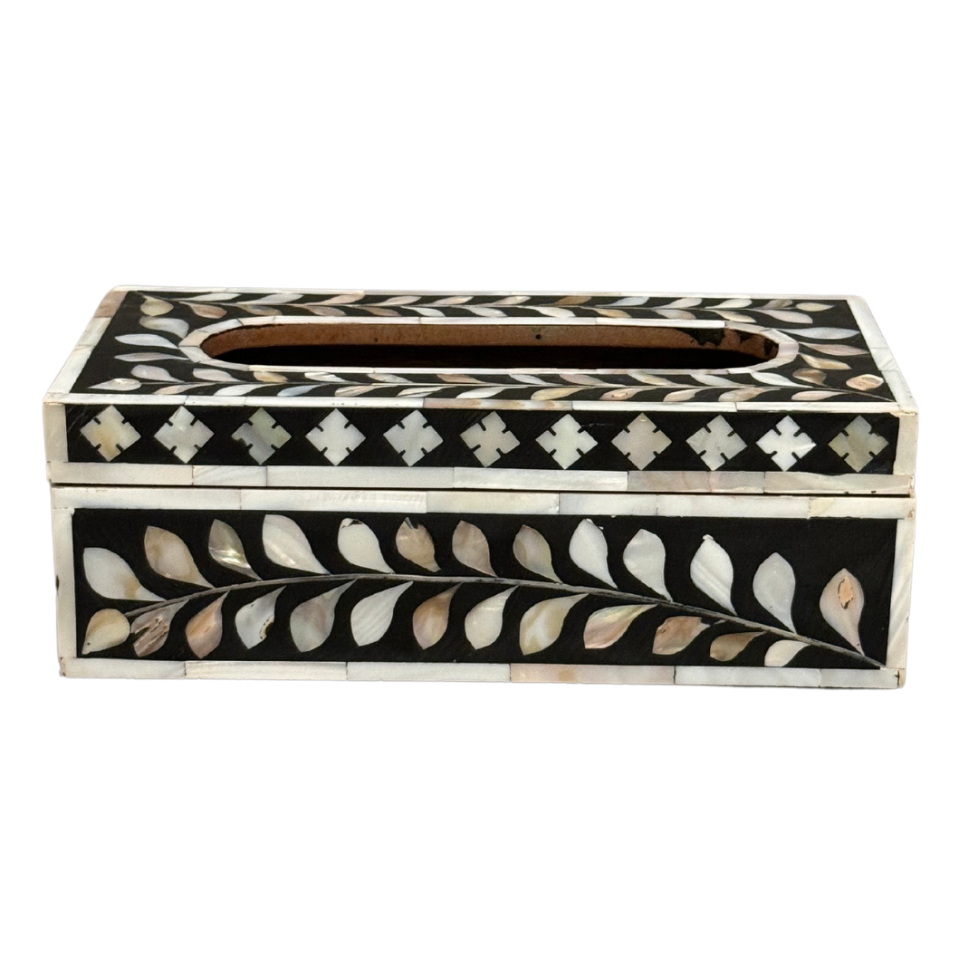 Jamila Tissue Box - Black Mother of Pearl Inlay
