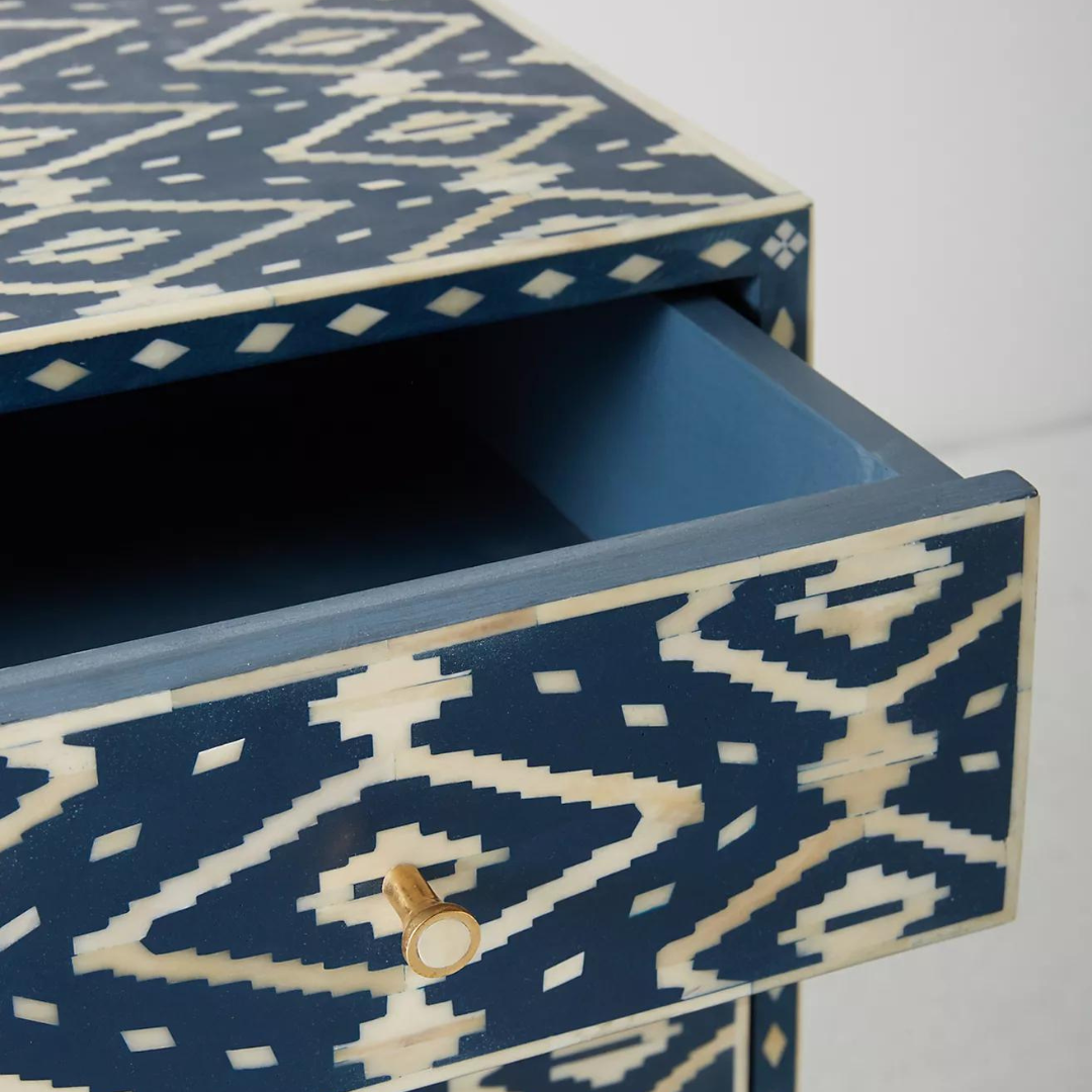 Jade Chest of Drawers - Blue and White Bone Inlay - Tabeer Homes