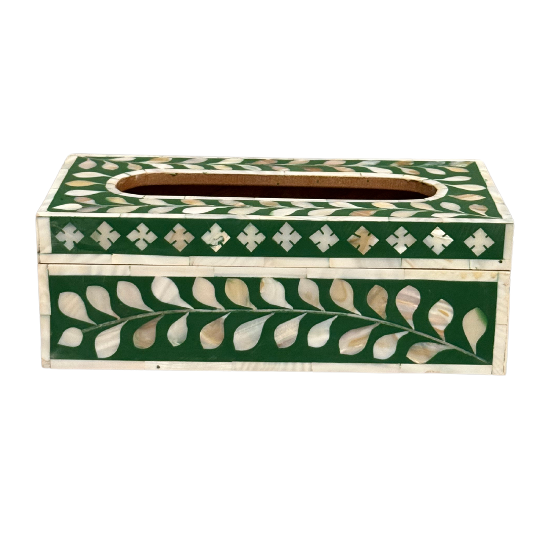 Jamila Tissue Box - Green Mother of Pearl Inlay