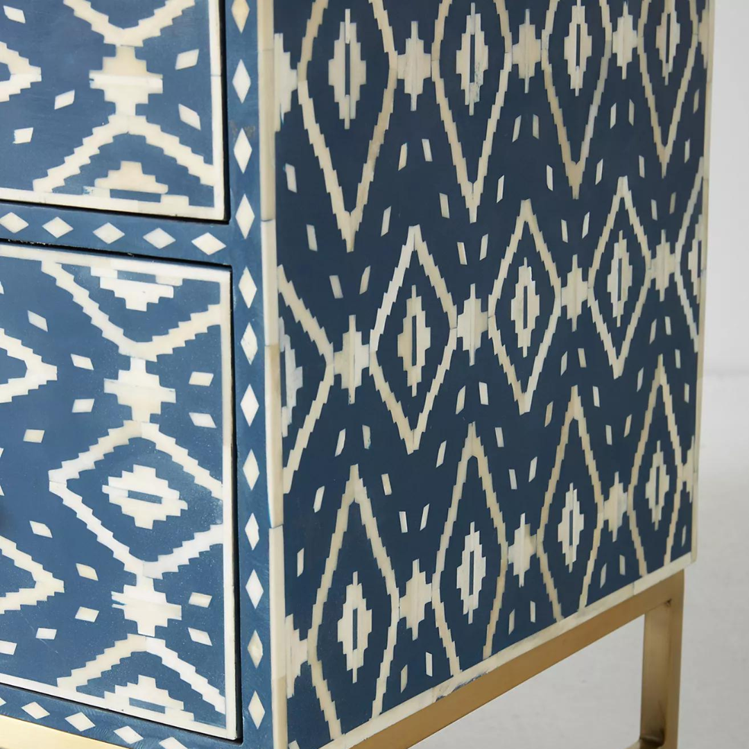Jade Chest of Drawers - Blue and White Bone Inlay - Tabeer Homes