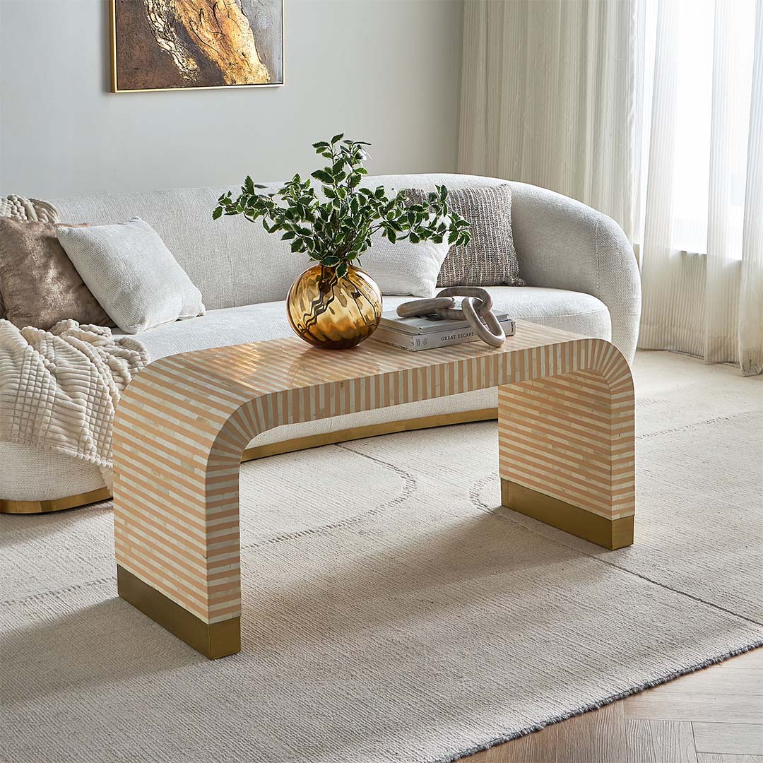 Saphed Coffee Table - Brown & White Bone Inlay - Tabeer Homes