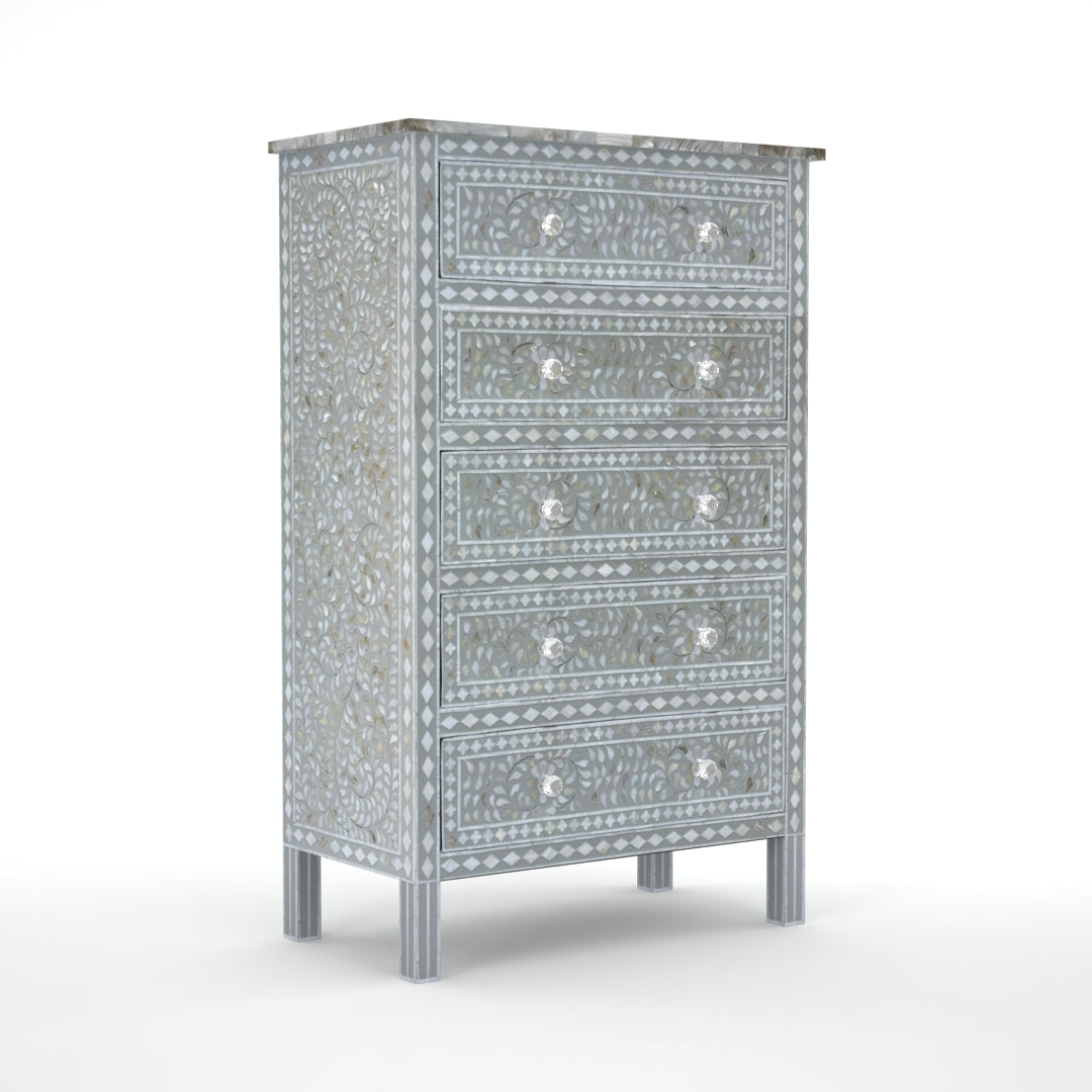 Iris Big Chest of Drawers - Grey Mother of Pearl - Tabeer Homes
