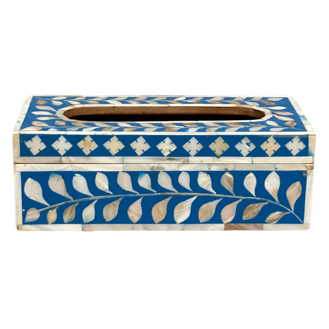 Jamila Tissue Box - Blue Mother of Pearl Inlay