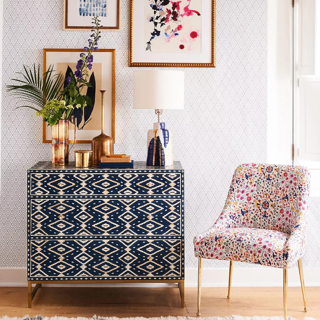 Jade Chest of Drawers - Blue and White Bone Inlay - Tabeer Homes