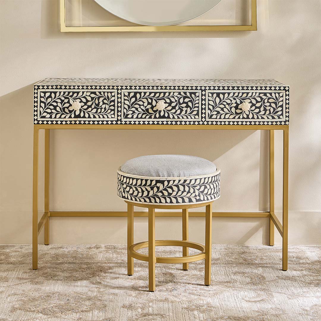 Seema Dresser Console & Stool - Black & White Bone Inlay - Tabeer Homes