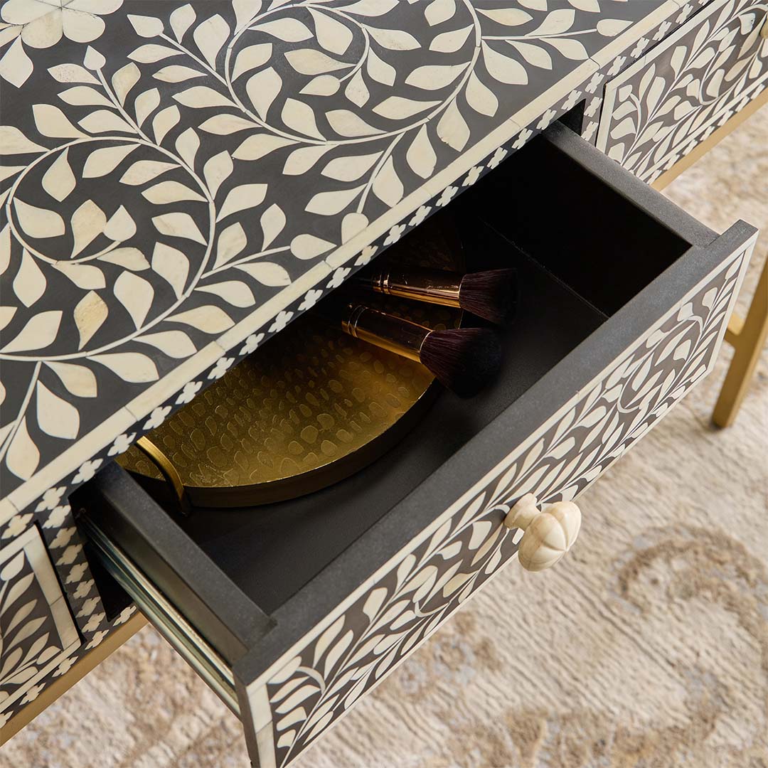 Seema Dresser Console & Stool - Black & White Bone Inlay - Tabeer Homes