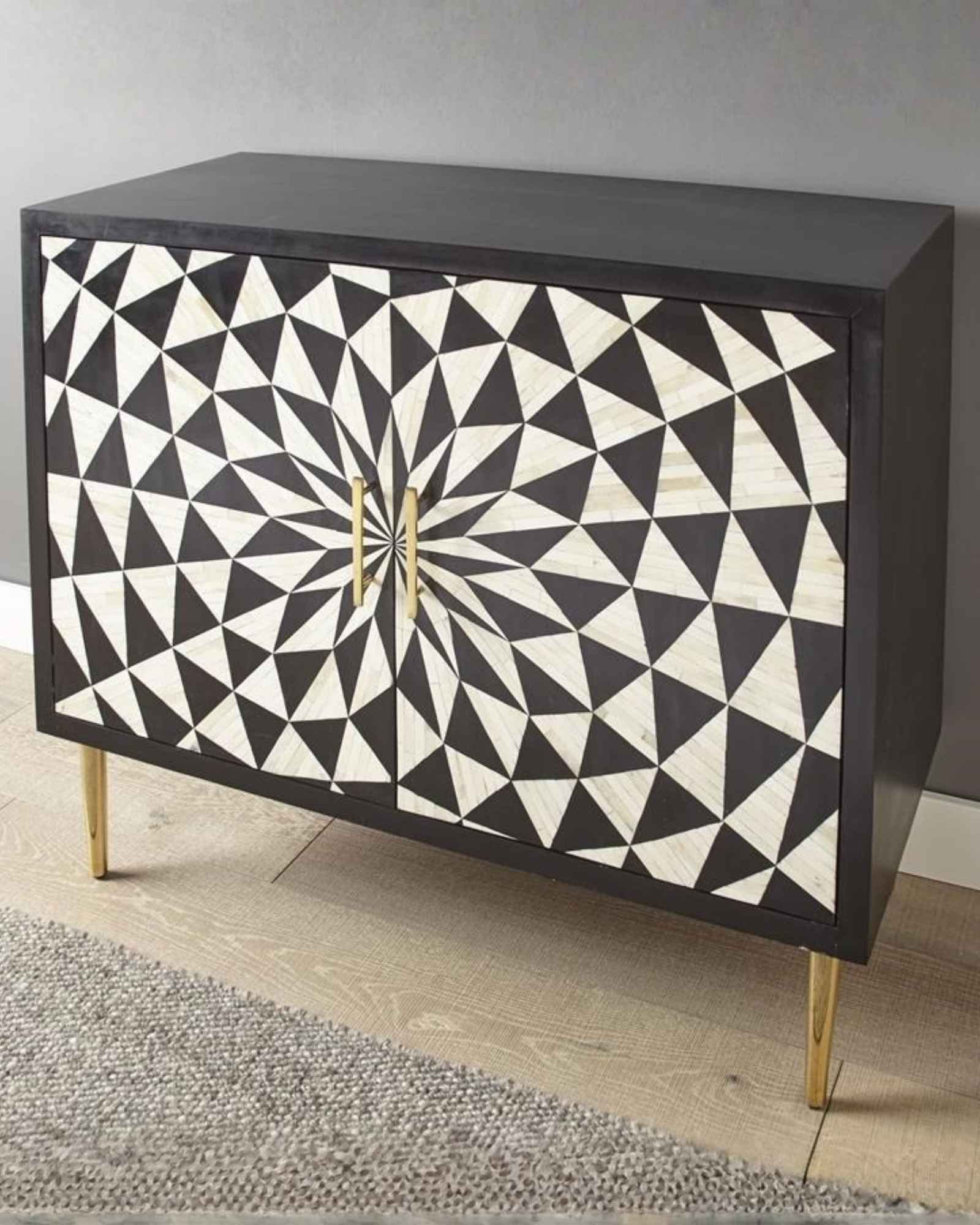 Aatma Cabinet - Black & White Bone Inlay - Tabeer Homes