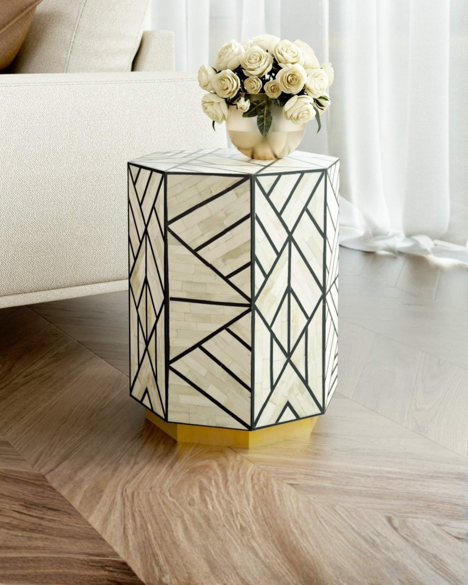 Aayat Side Table - Black Bone Inlay - Tabeer Homes