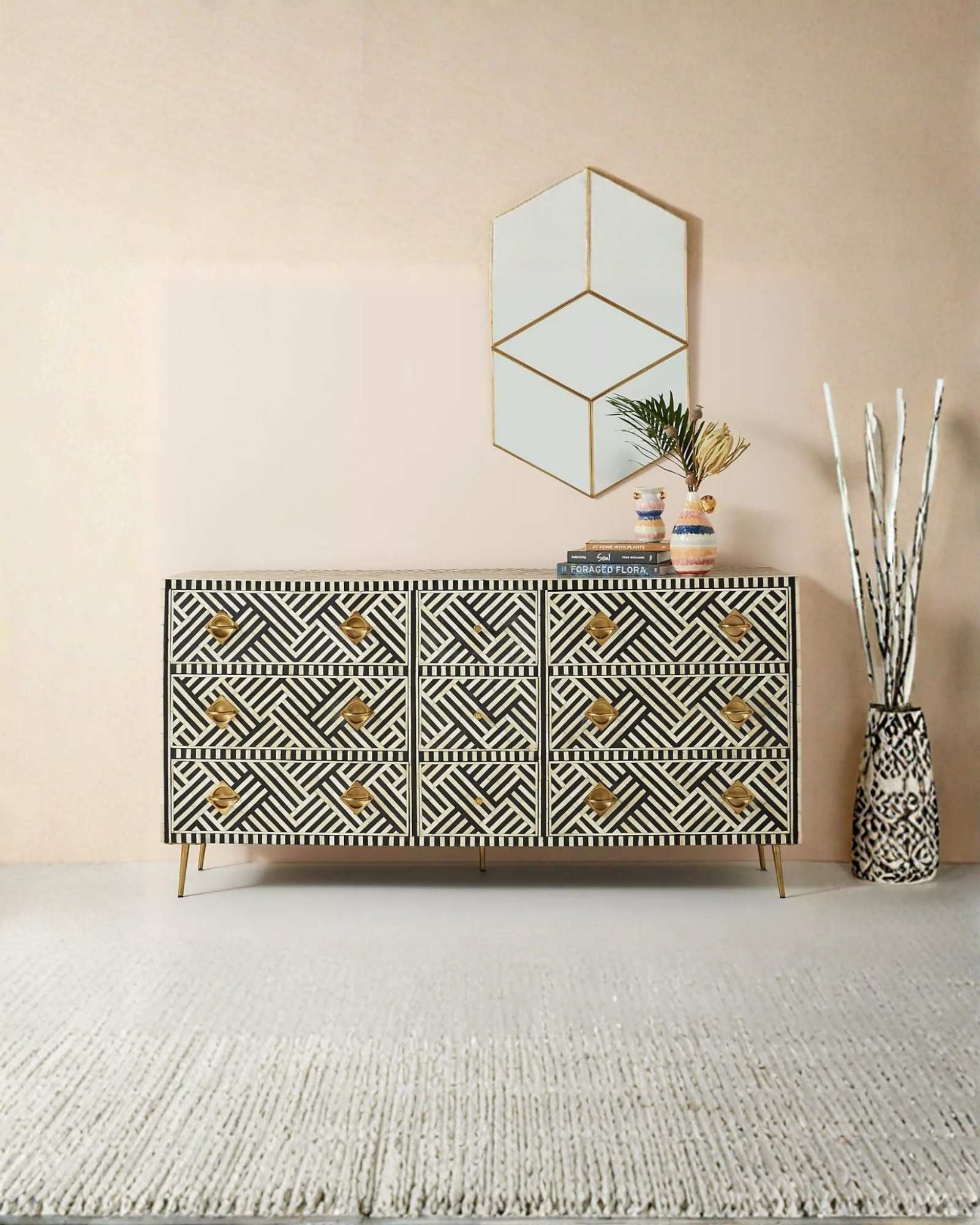 Ameerah Chest of Drawers - Black & White Bone Inlay - Tabeer Homes