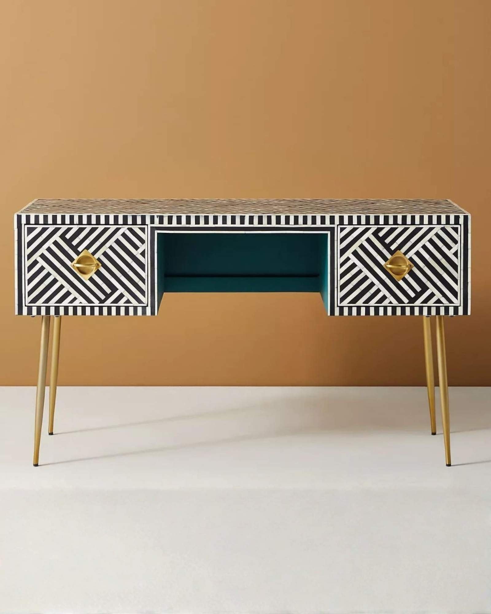 Ameerah Console Desk - Black & White Bone Inlay - Tabeer Homes