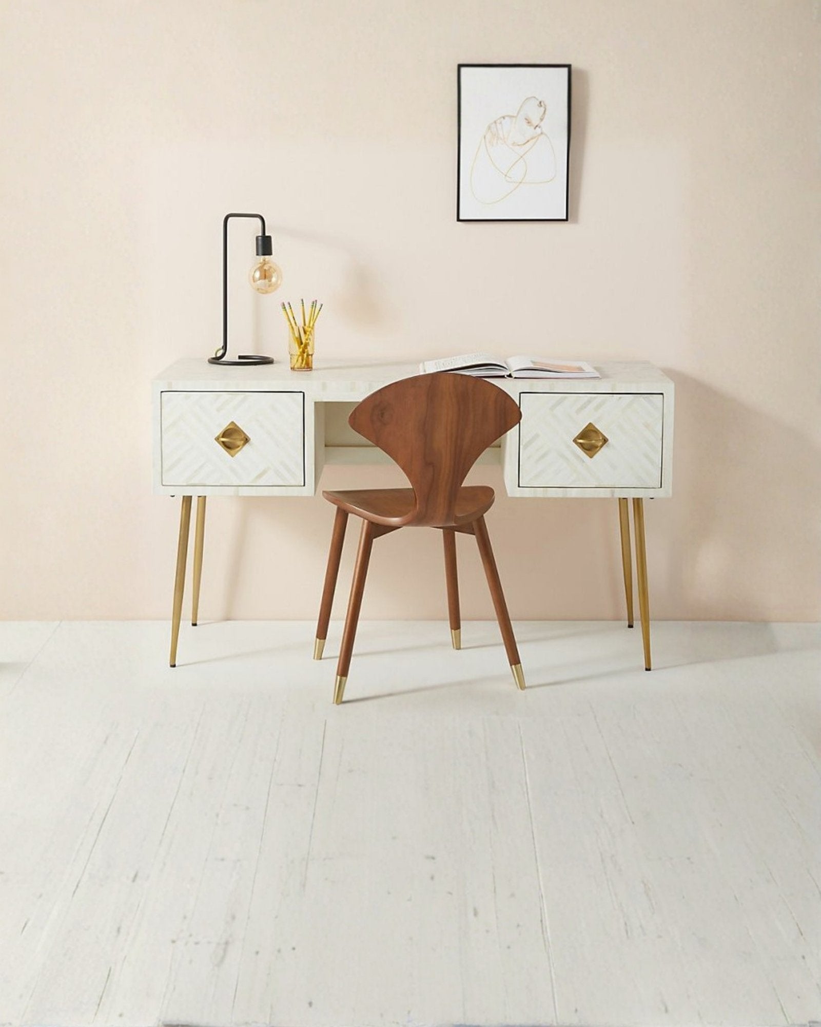 Ameerah Console Desk - White Bone Inlay - Tabeer Homes