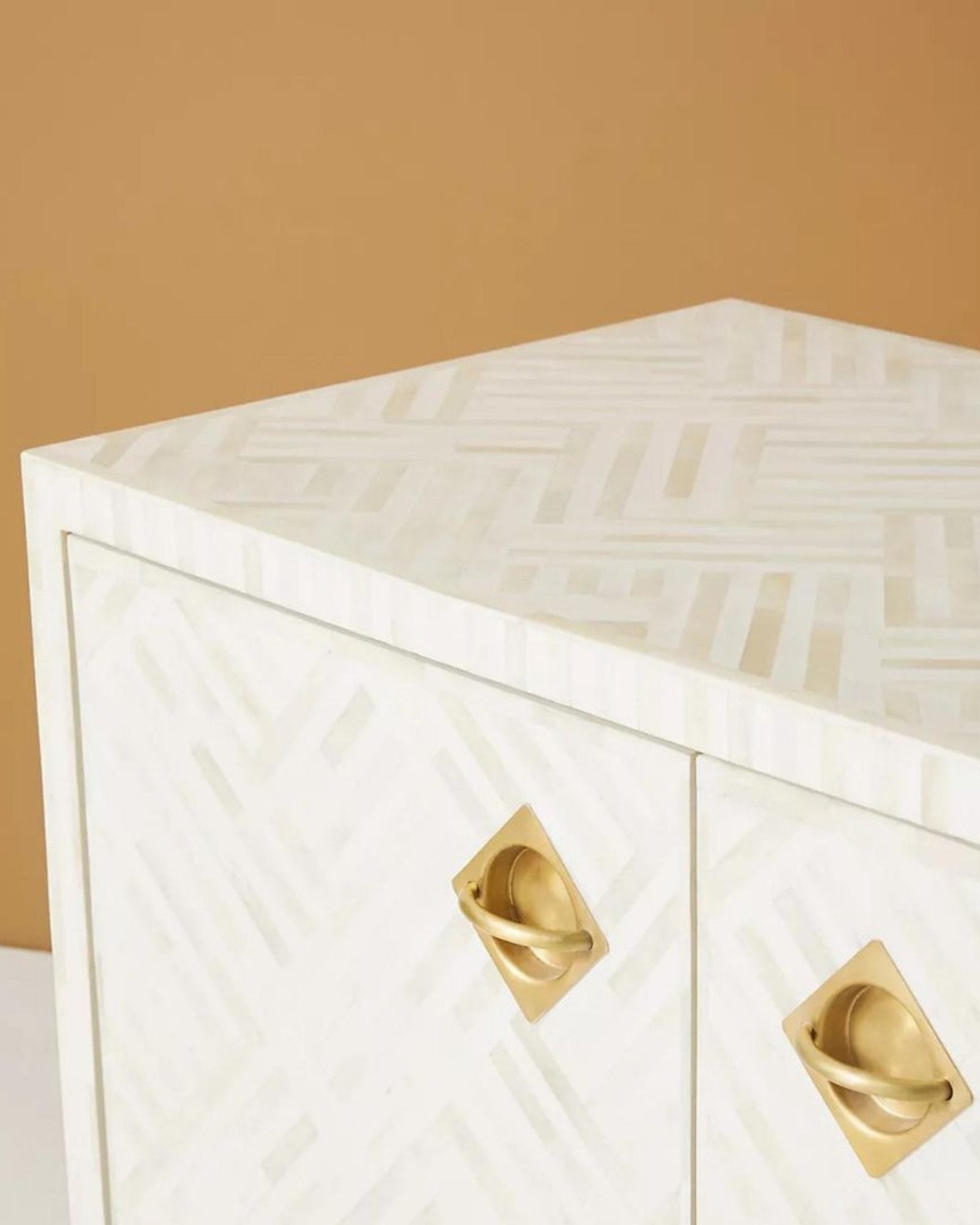 Ameerah TV Unit Cabinet - White Bone Inlay - Tabeer Homes