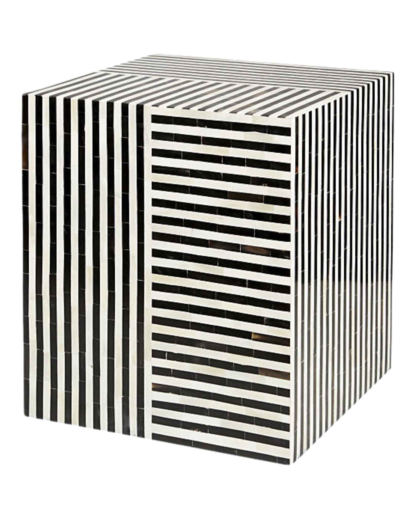 Amir Side Table - Black & White Bone Inlay - Tabeer Homes