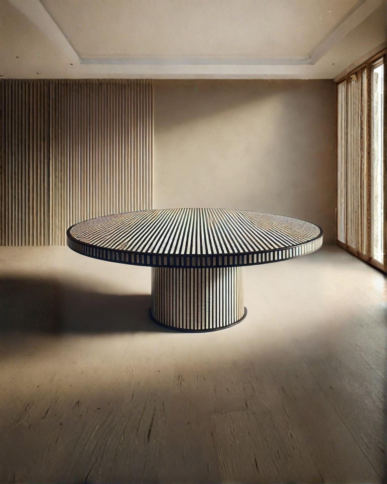 Astra Black and white Mother of Pearl Inlay Dining Table by Tabeer Homes