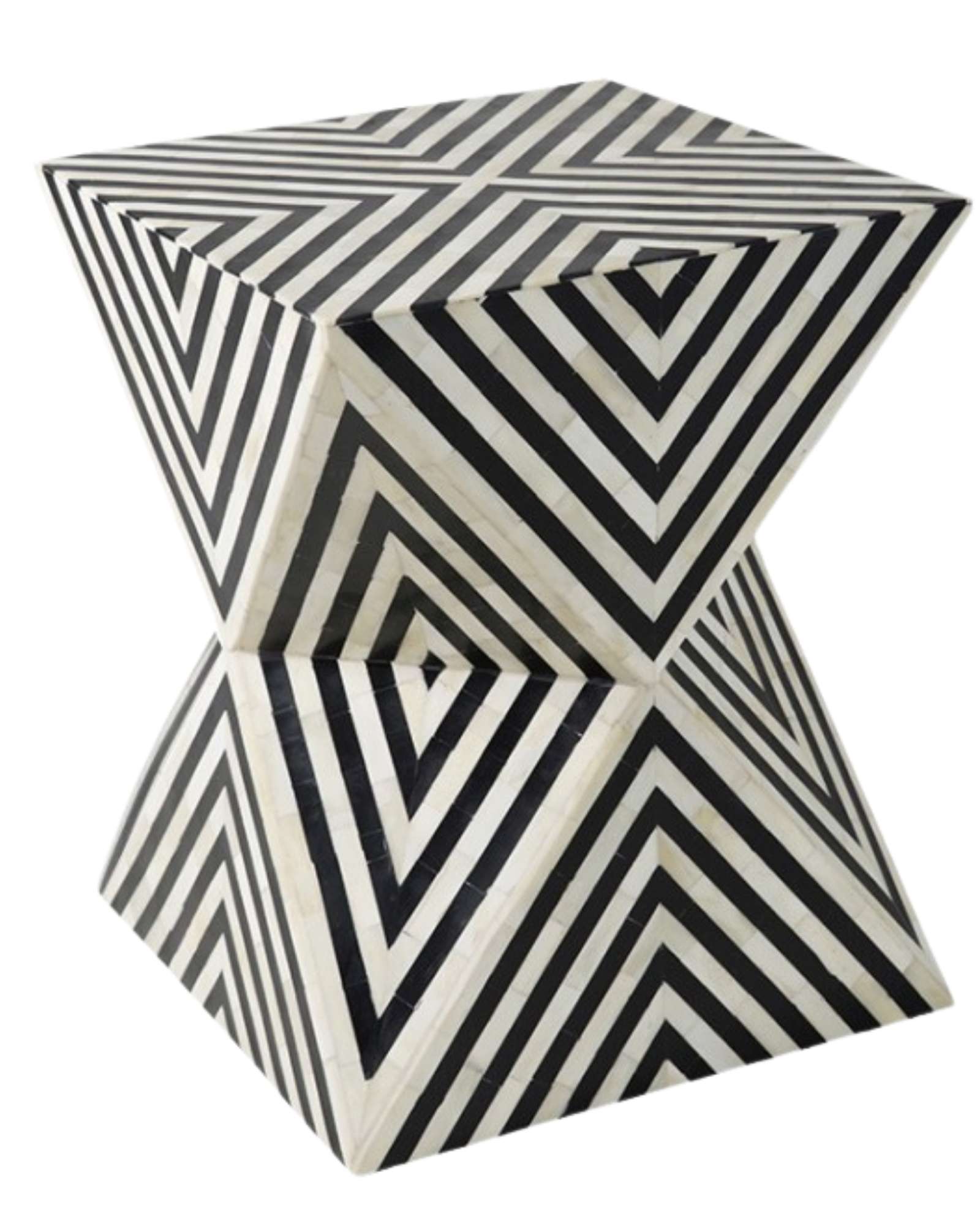 Athaar Side Table - Black & White Bone Inlay - Tabeer Homes