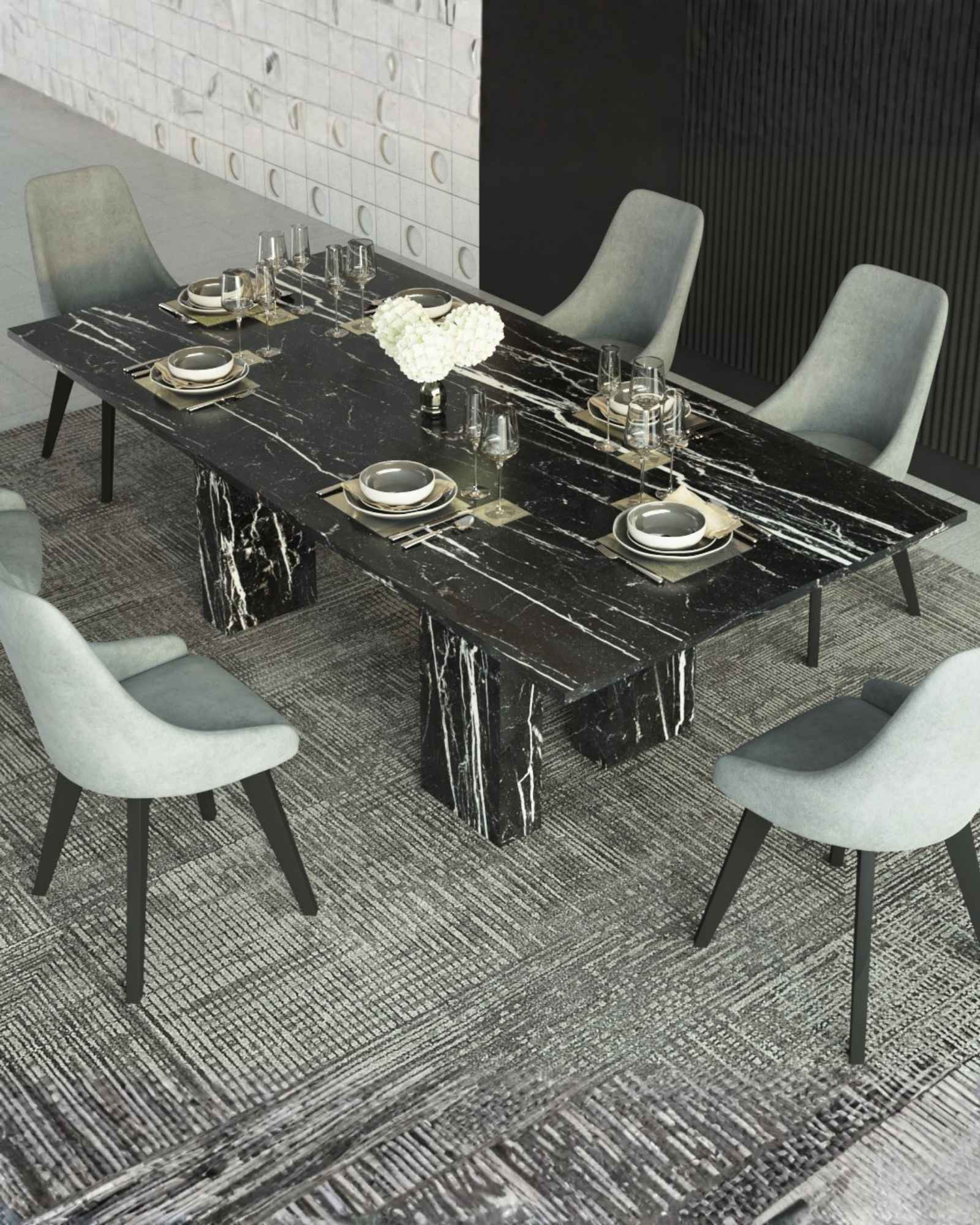 Ava Dining Table - 8 Seater Marble Clad - Tabeer Homes