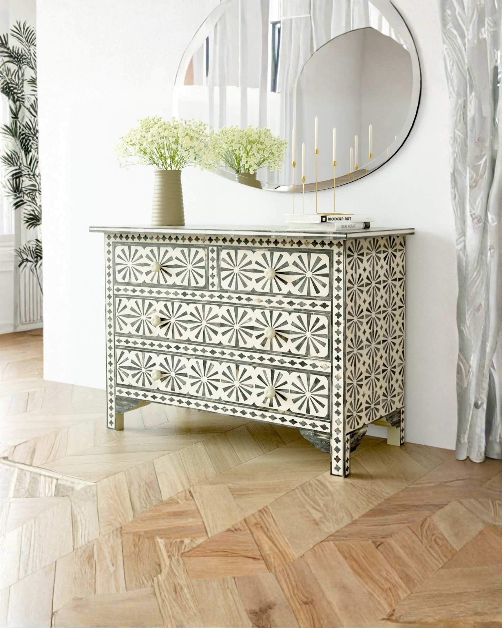 Basel Chest of Drawers - Blue Bone Inlay - Tabeer Homes
