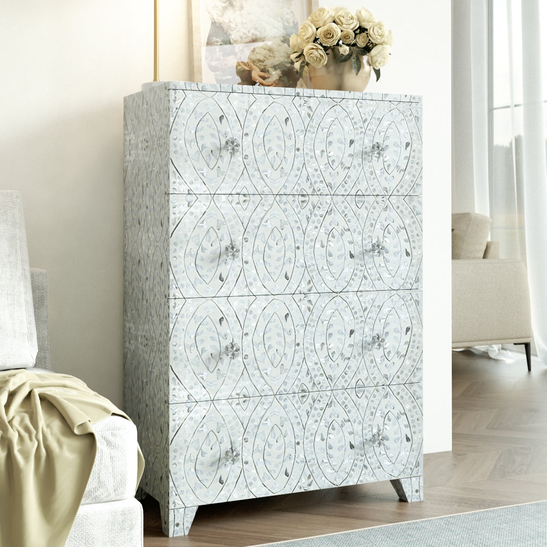 Iris Chest of Drawers - White Mother of Pearl Inlay - Tabeer Homes