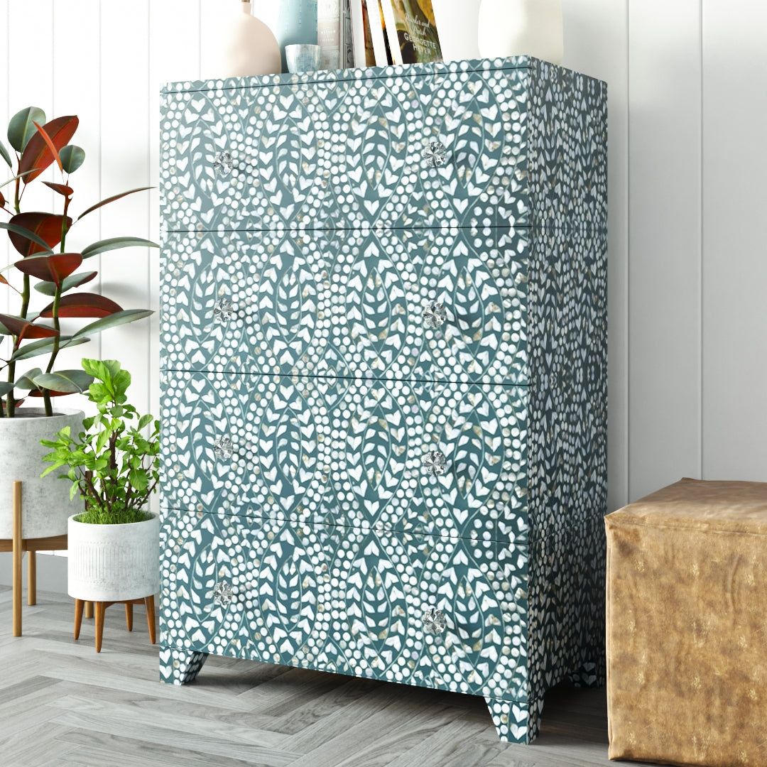 Iris Chest of Drawers - Green Mother of Pearl Inlay - Tabeer Homes