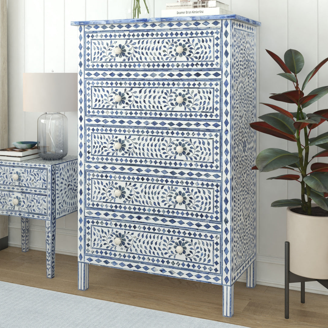 Jade Chest of Drawers - Blue Bone Inlay - Tabeer Homes