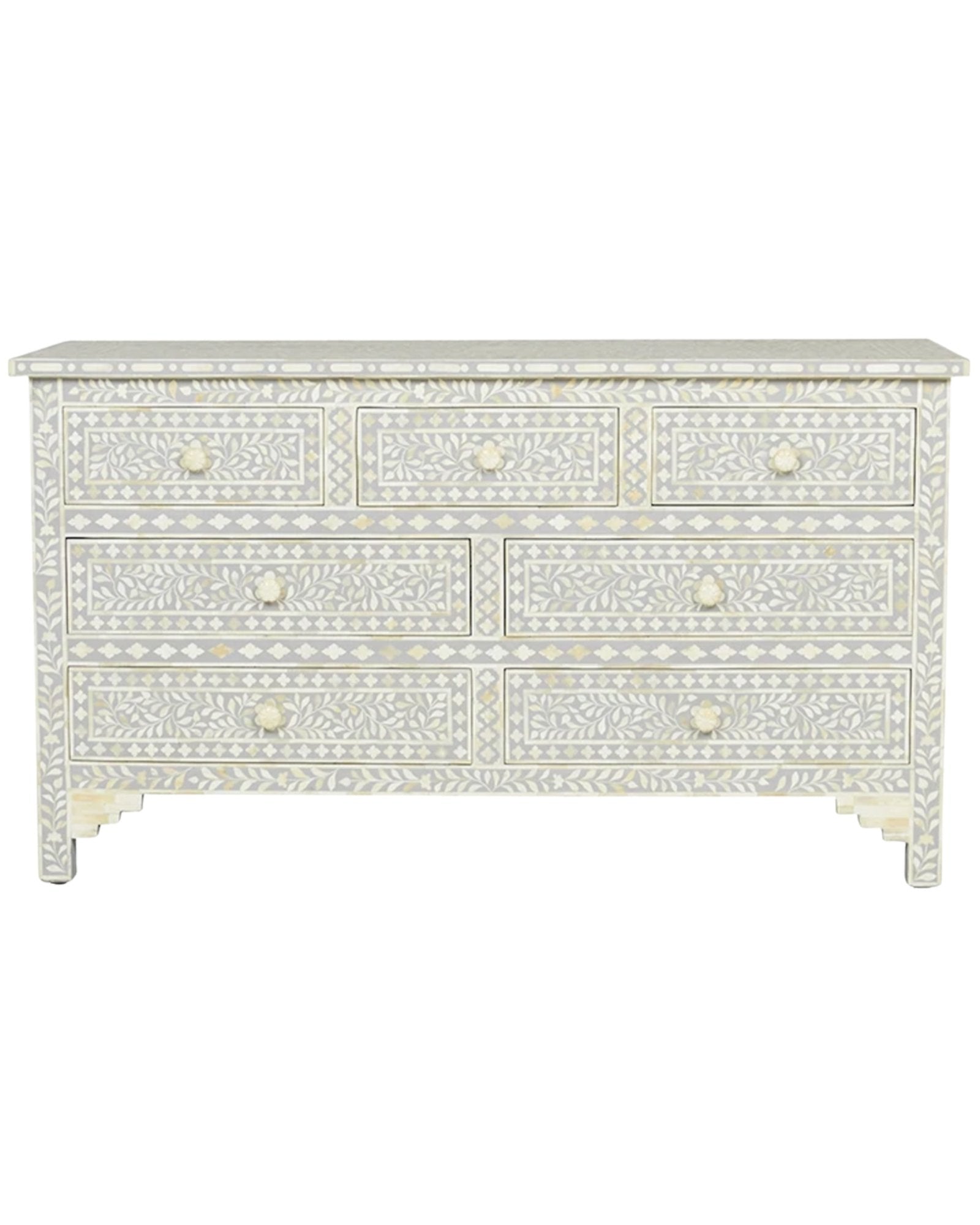 Coorg Big Chest of Drawers - Grey Bone Inlay - Tabeer Homes