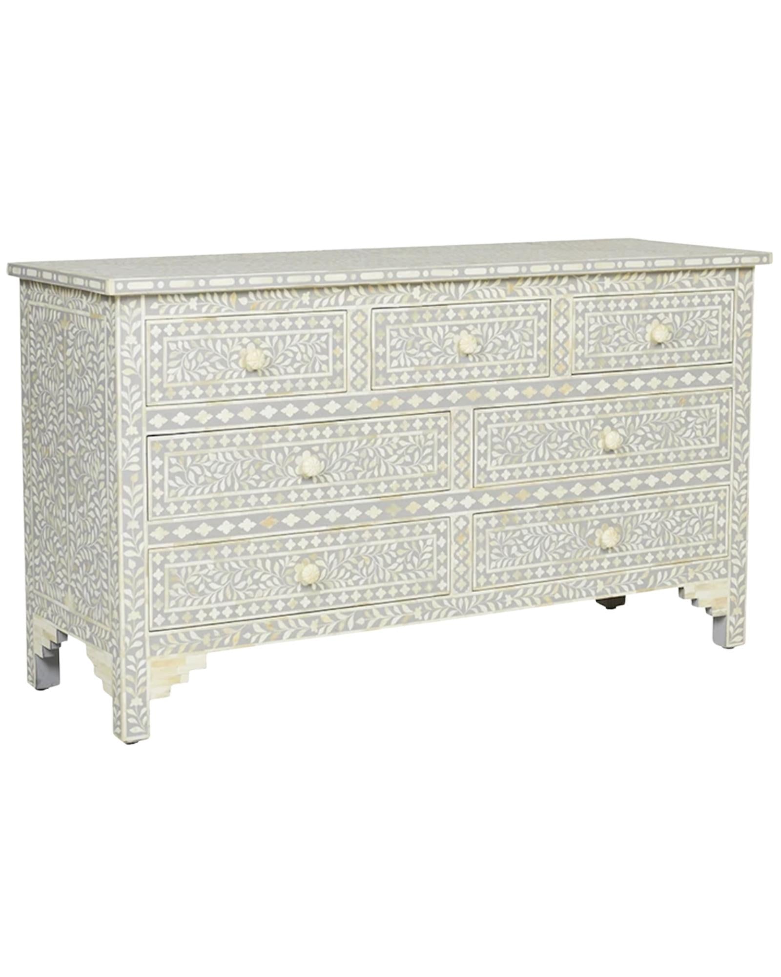 Coorg Big Chest of Drawers - Grey Bone Inlay - Tabeer Homes