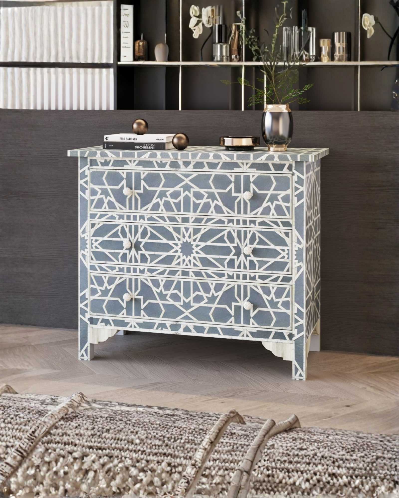 Cyrus Chest of Drawers - Grey Bone Inlay - Tabeer Homes