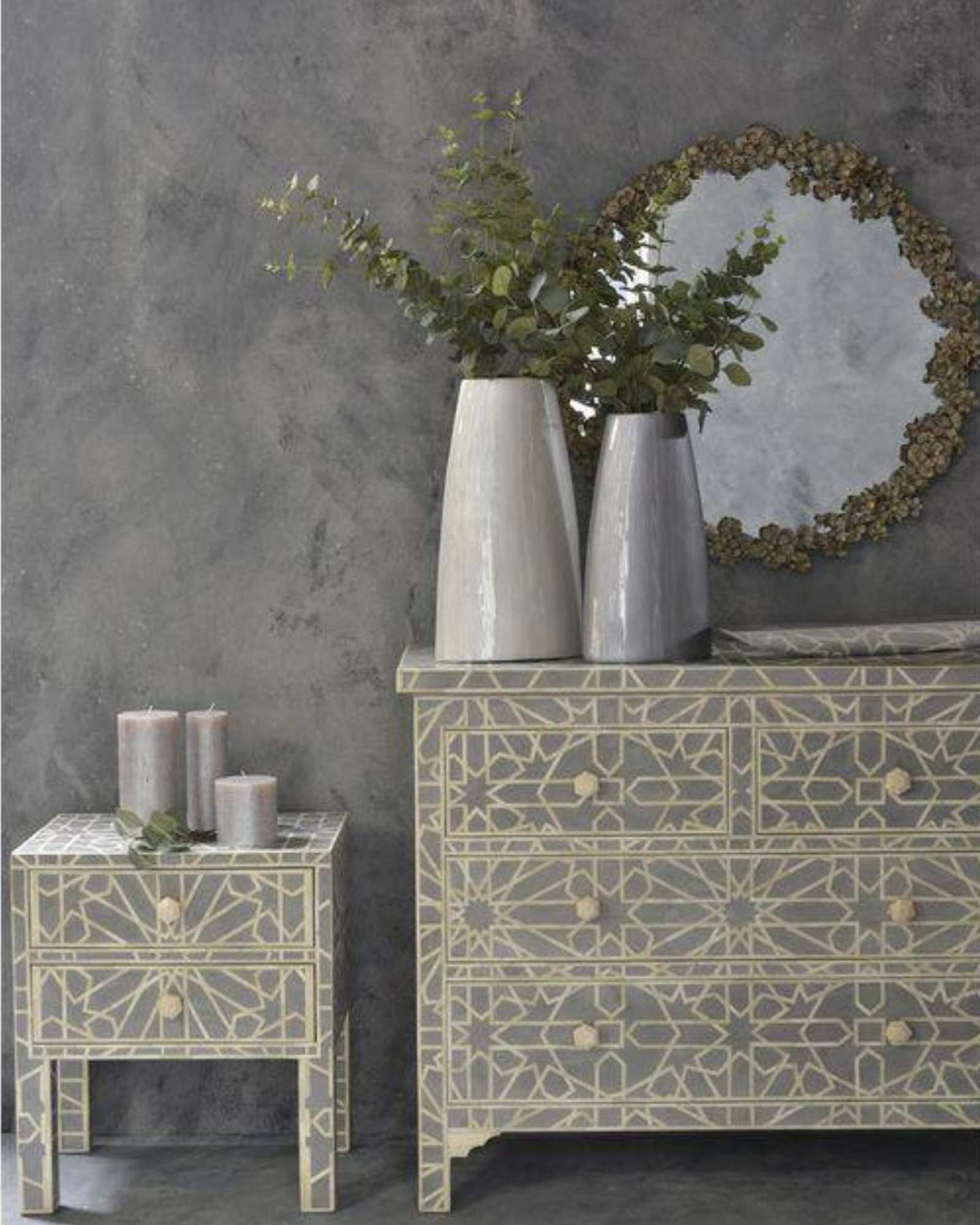 Cyrus Side Drawer - Grey Bone Inlay - Tabeer Homes