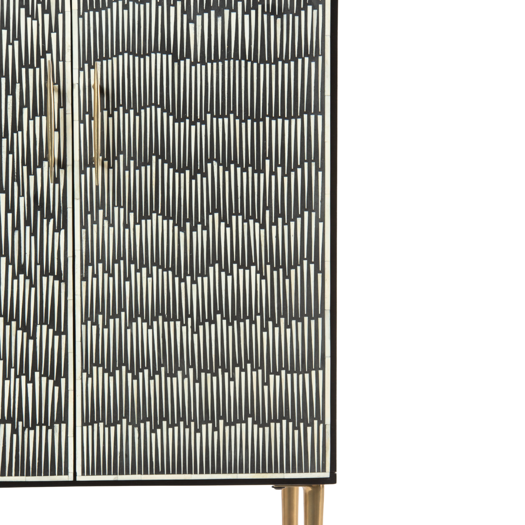 Elnaz Bar Cabinet - Black & White Bone Inlay by Tabeer Homes